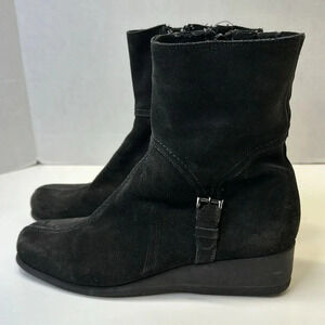 La Canadienne Ankle Boots Booties Suede Zip Silver Buckle Black Women's Size 6.5
